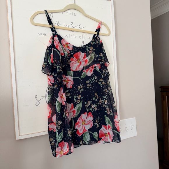 CABI 5220 Cold Shoulder Cami Fairy Tale Floral Whimsygoth Ruffled Blouse Blue - Picture 5 of 15